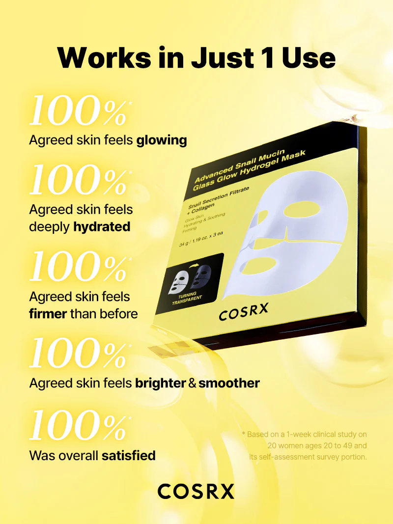 COSRX Advanced Snail Mucin Glass Glow Hydrogel Face Masks Skincare - Image 3