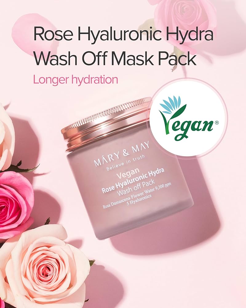 MARY&MAY Vegan Rose Hyaluronic Hydra Wash off Pack – 125g - Image 3